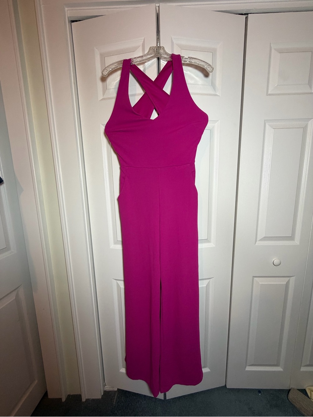Elegant Fuchsia Cross-Back Jumpsuit Dress